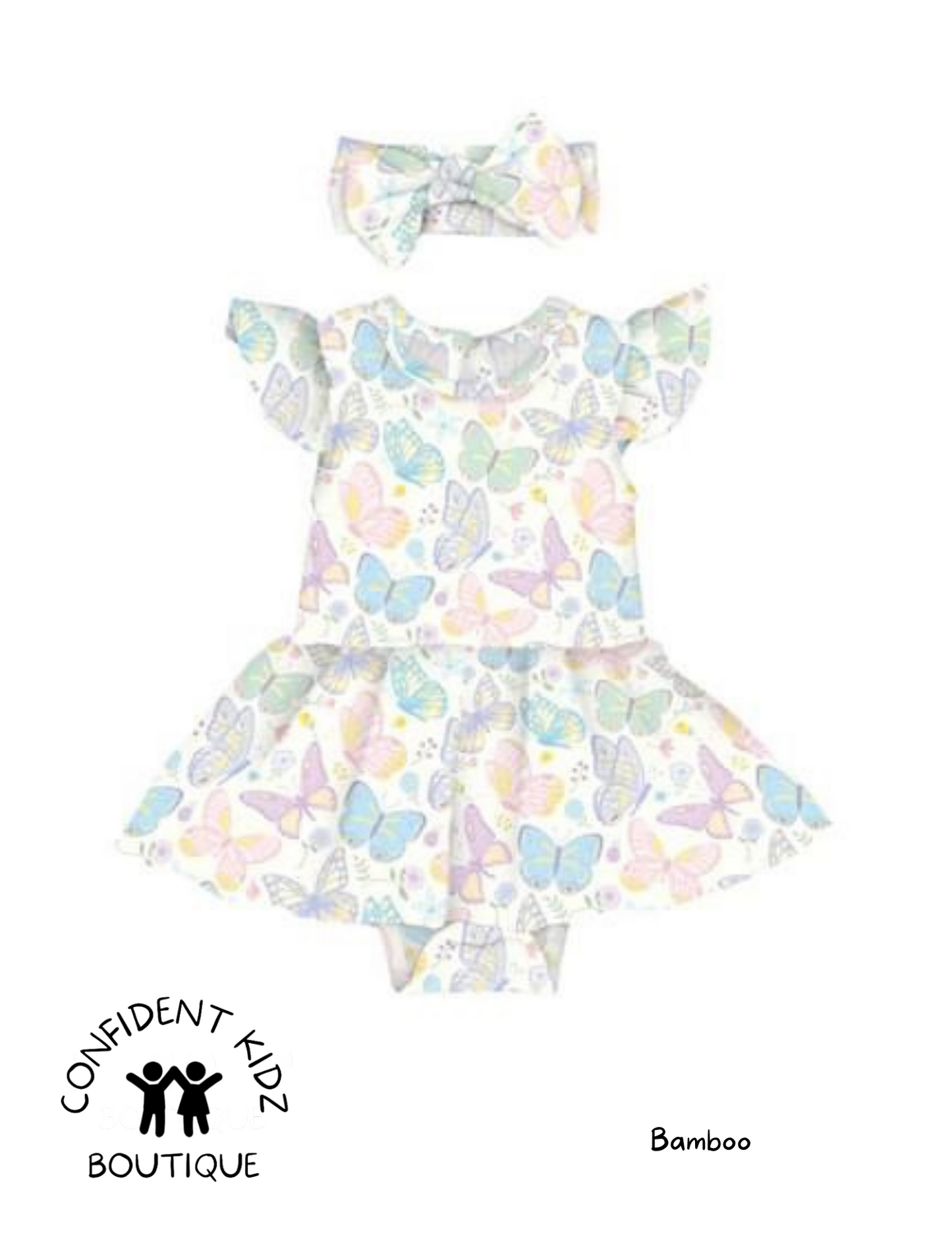Butterfly Twirl Onesie Bamboo Dress with Headband