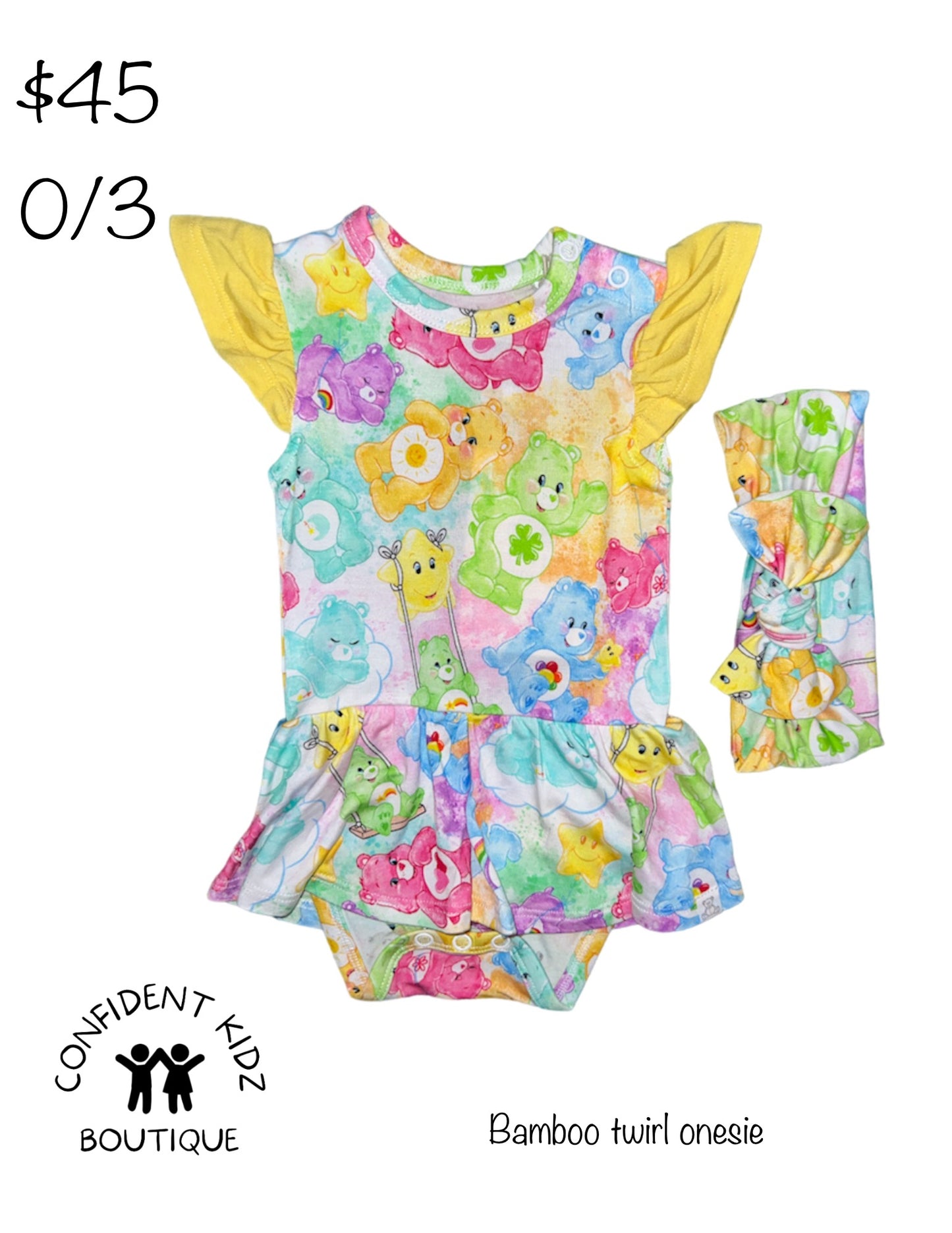 Bear Friends Twirl Onesie Bamboo Dress with Headband