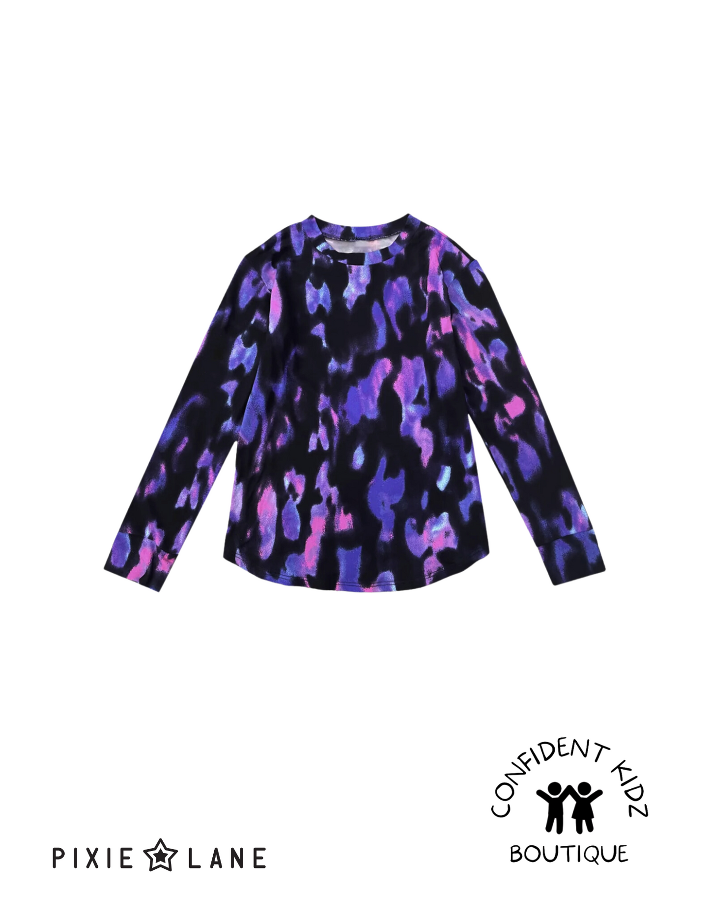 Long Sleeve Shirttail Top - Galaxy Watercolor