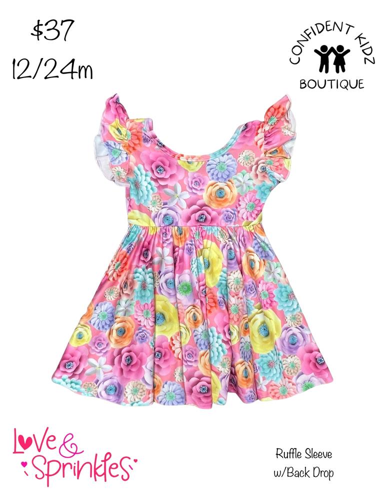 Pastel Floral Ruffle Sleeve with Drop Back