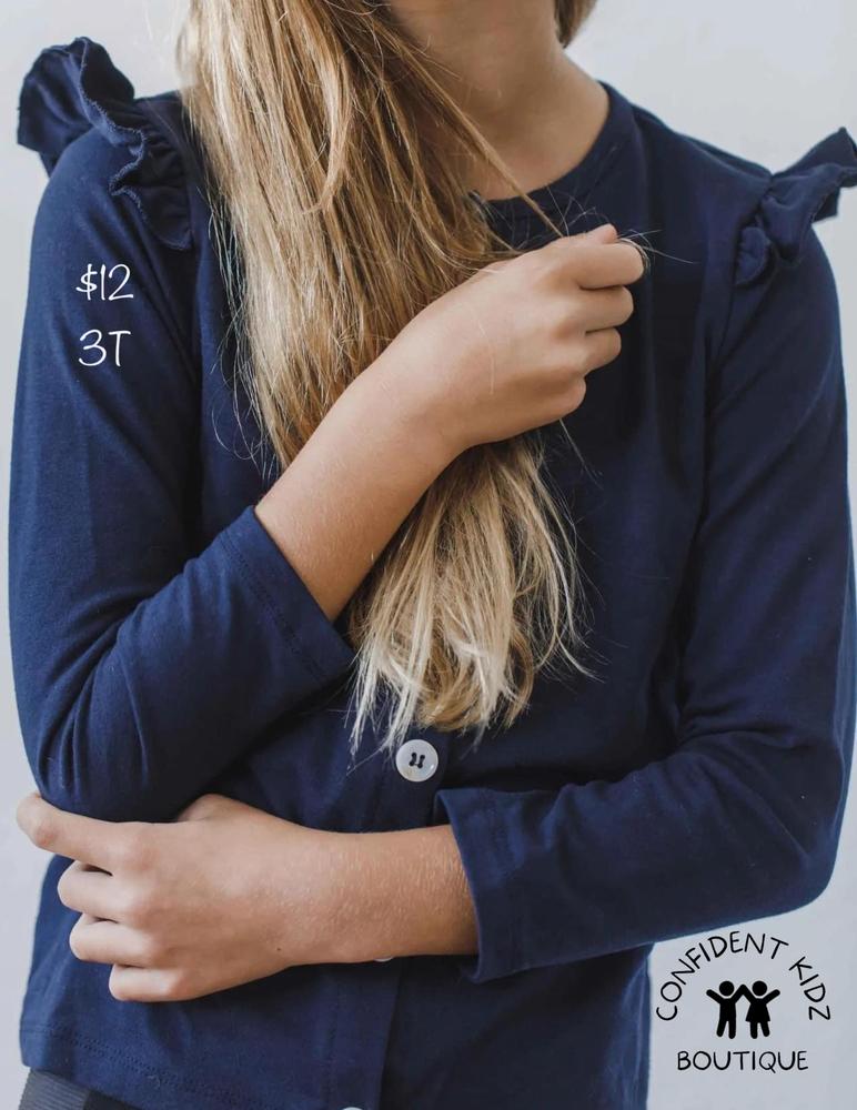 Navy Ruffle Cardigan