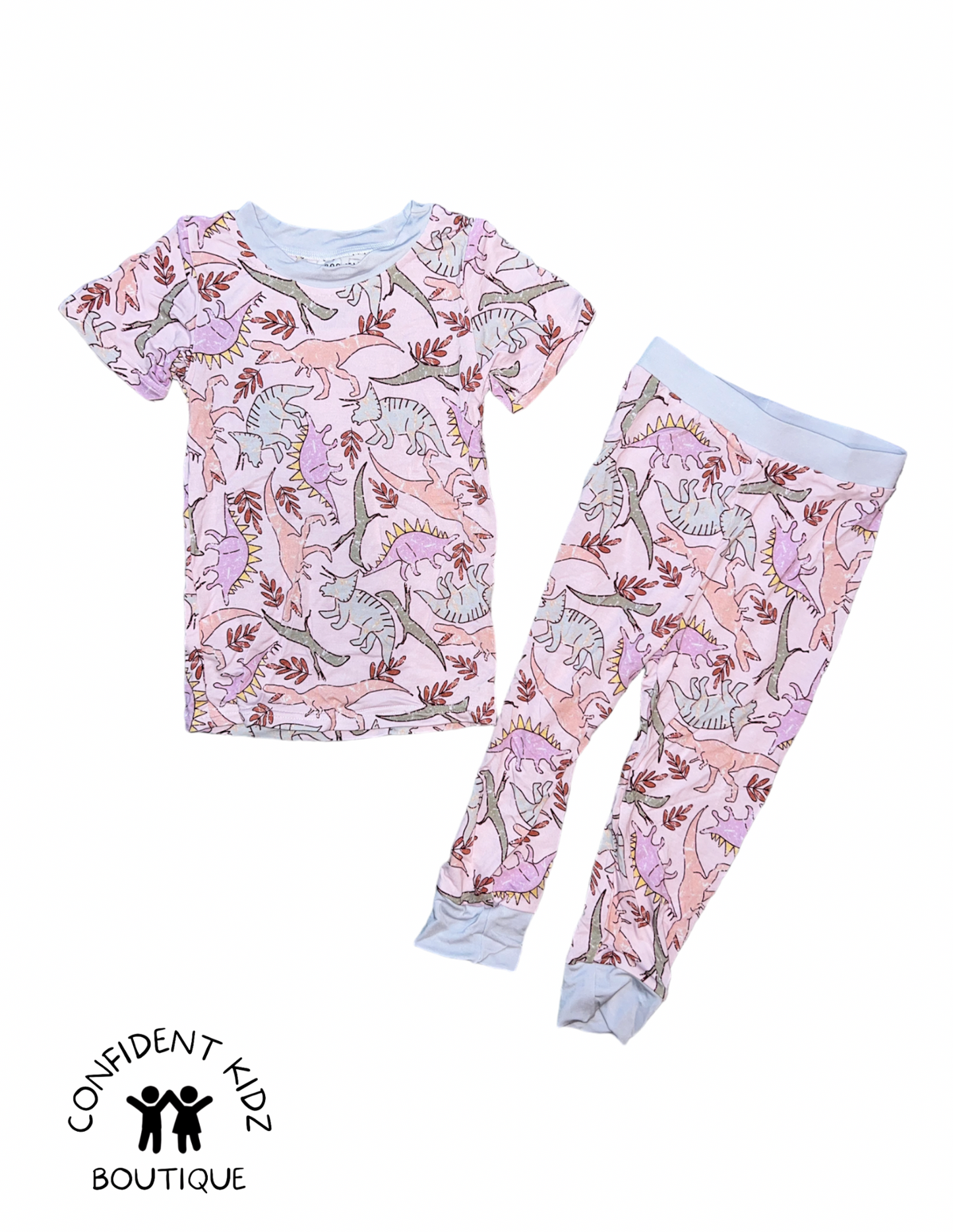 Pink Dino Bamboo Short Sleeve Pant Lounge Set