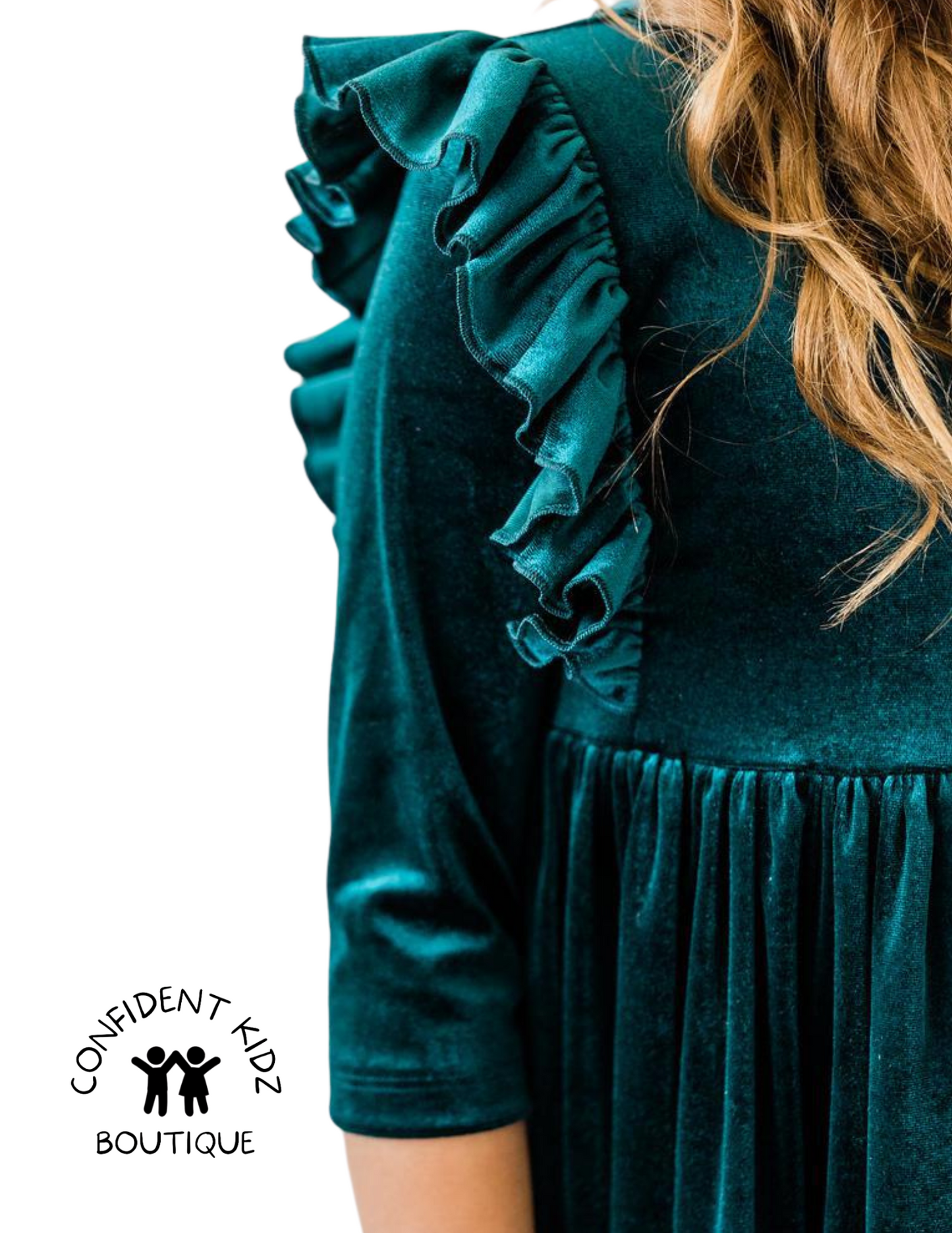 Teal Velvet Ruffle Dress