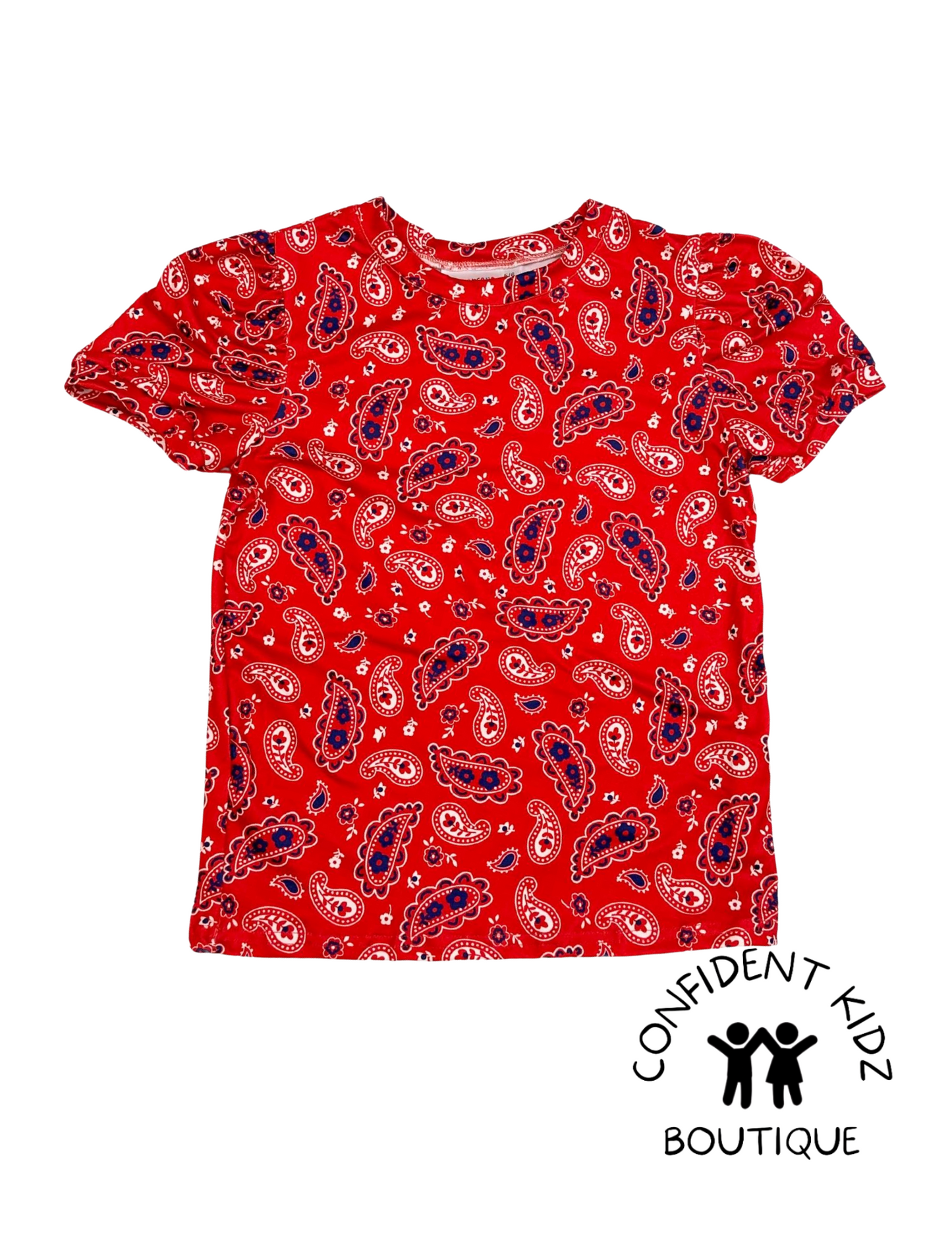 Patriotic Paisley Puffed Sleeve Tee
