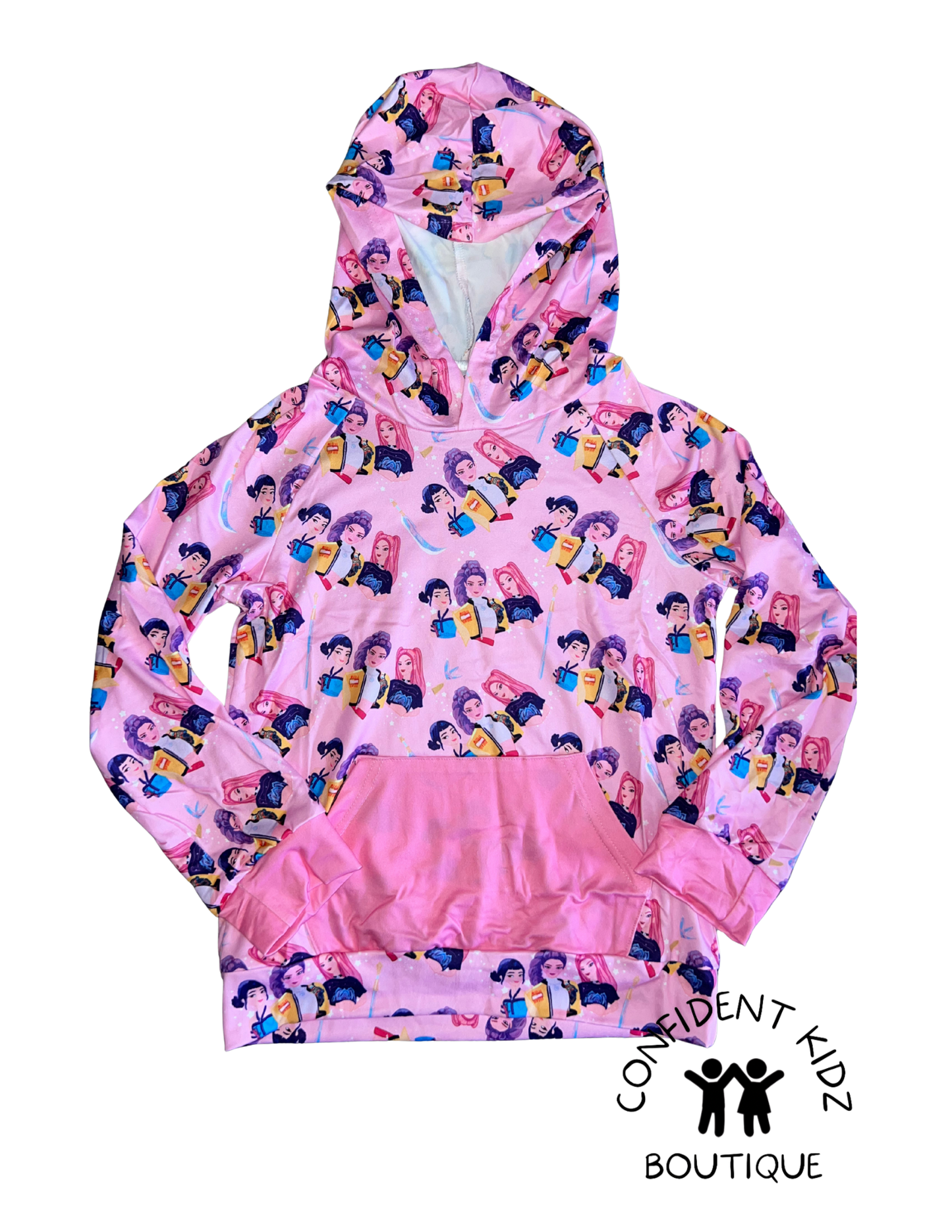 K - P 0 P Pink Trio Hooded Long Sleeve Shirt