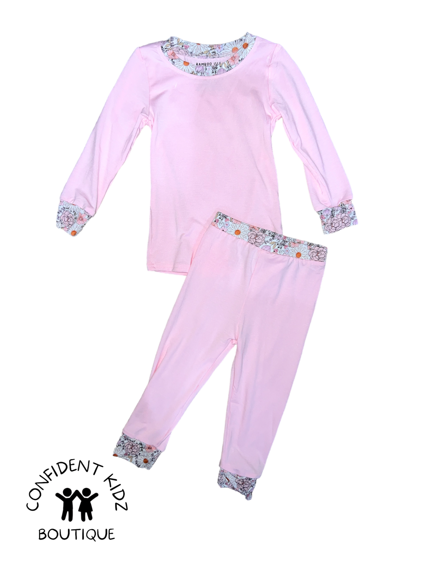 Floral Trim Bamboo Long Sleeve / Pant Lounge Set