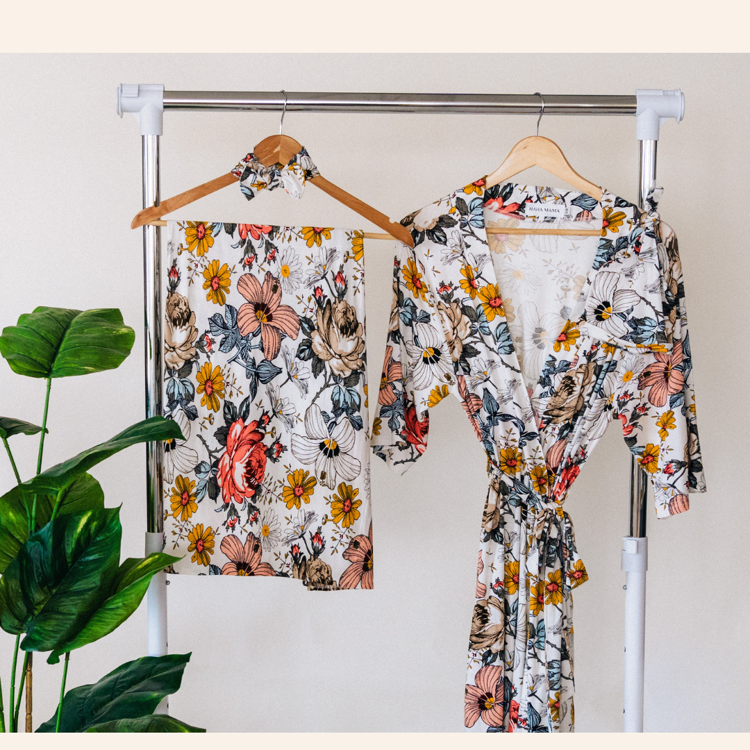 Vintage Floral Maternity Delivery Gown & Vintage Floral Swaddle