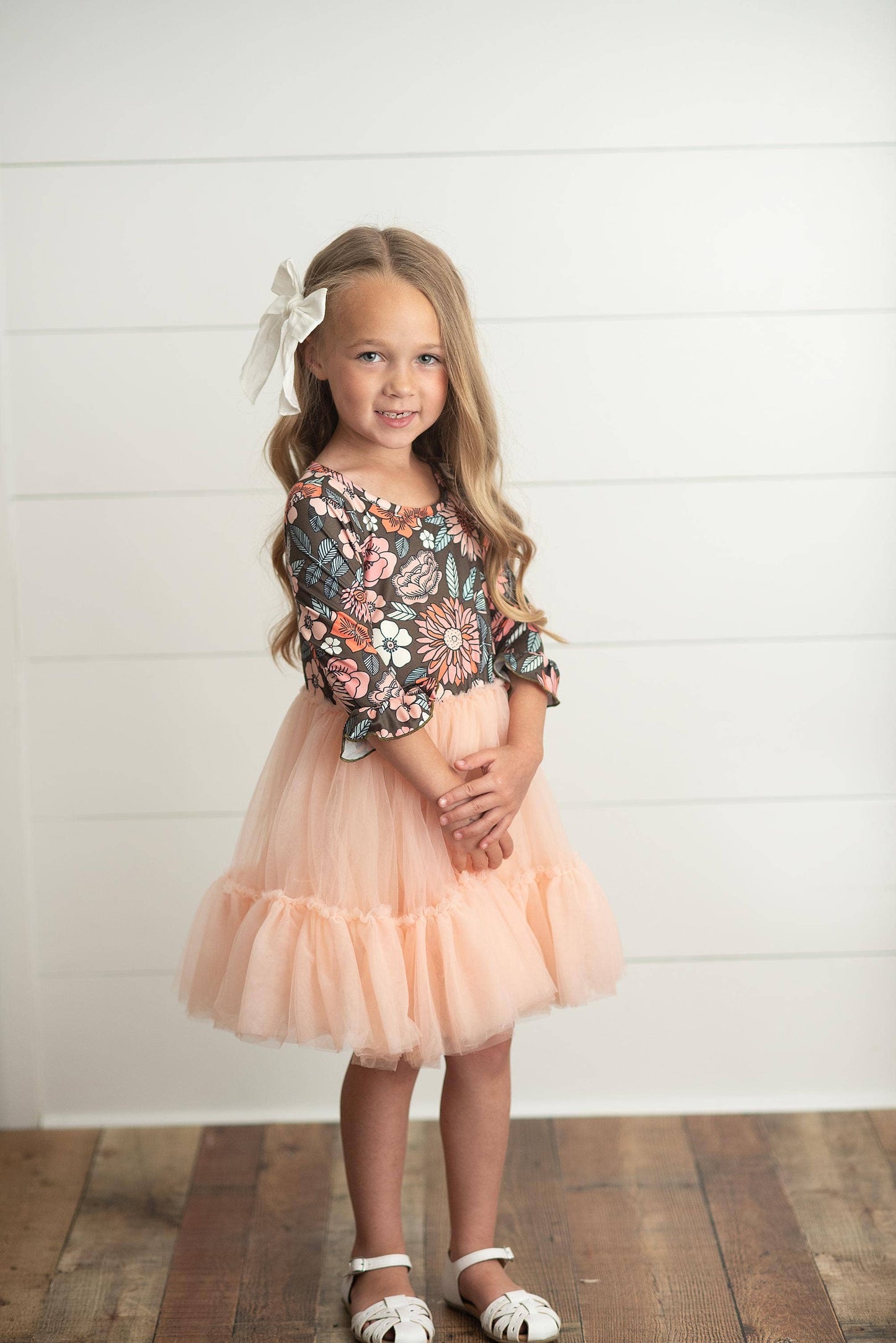 Brown & Peach Vintage Floral Tulle Dress