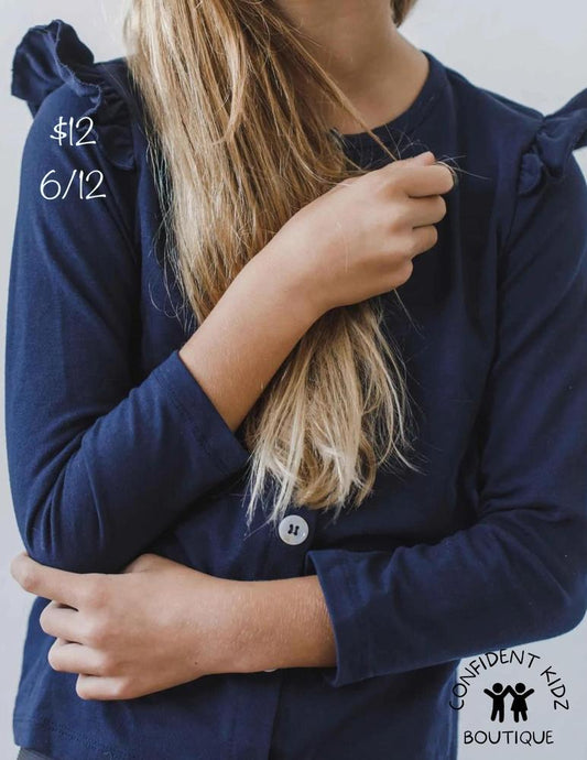 Navy Ruffle Cardigan