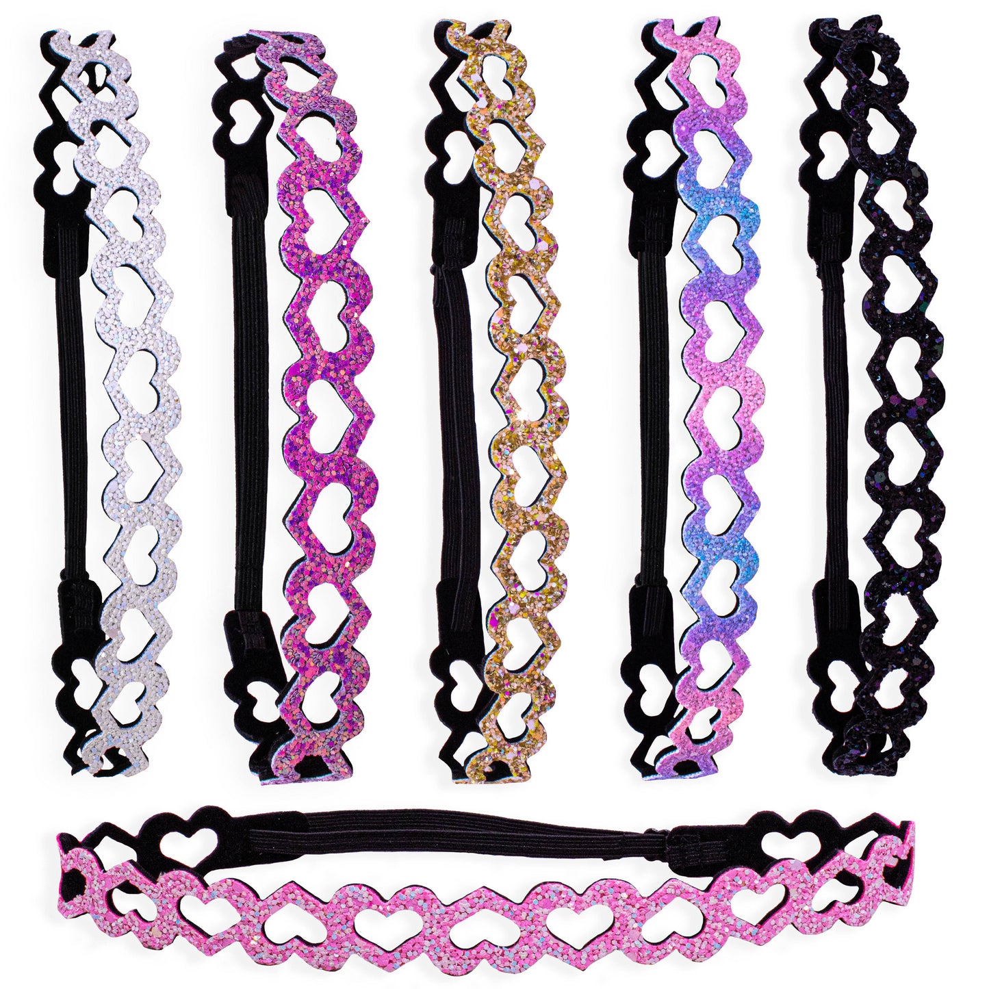 Adjustable No Slip Glitter Heart Headbands