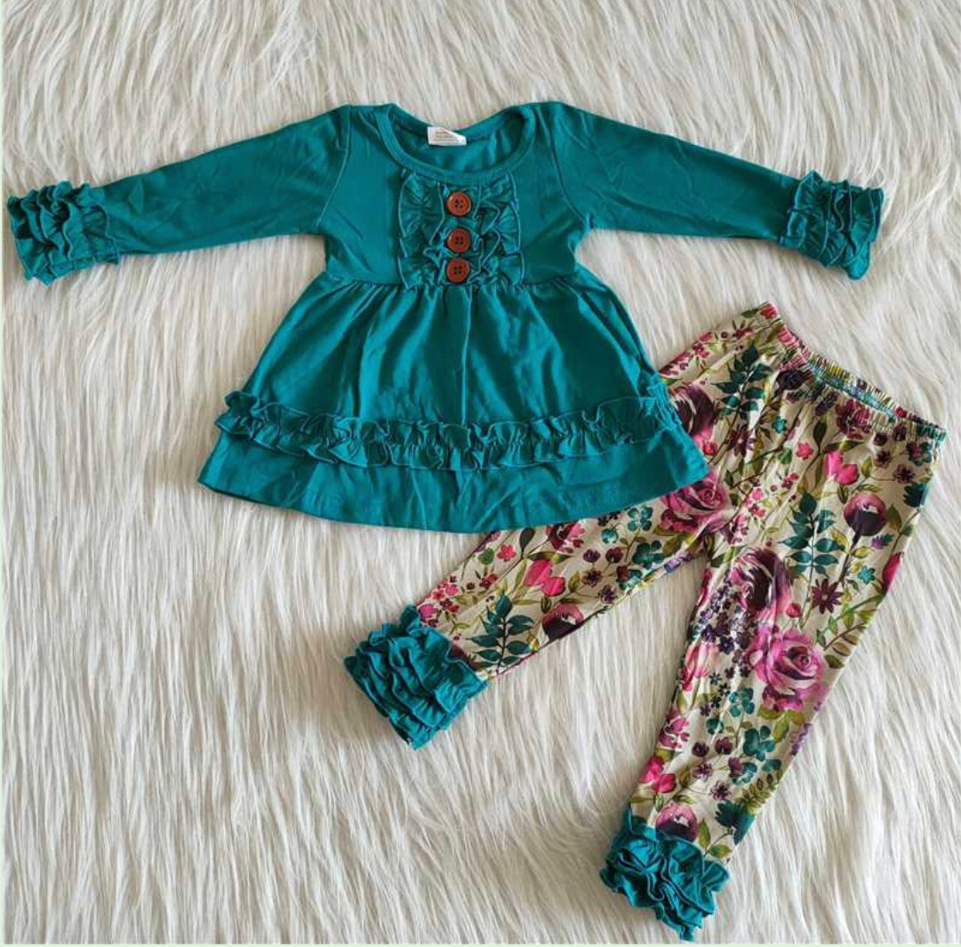 Teal Ruffles and Floral Set