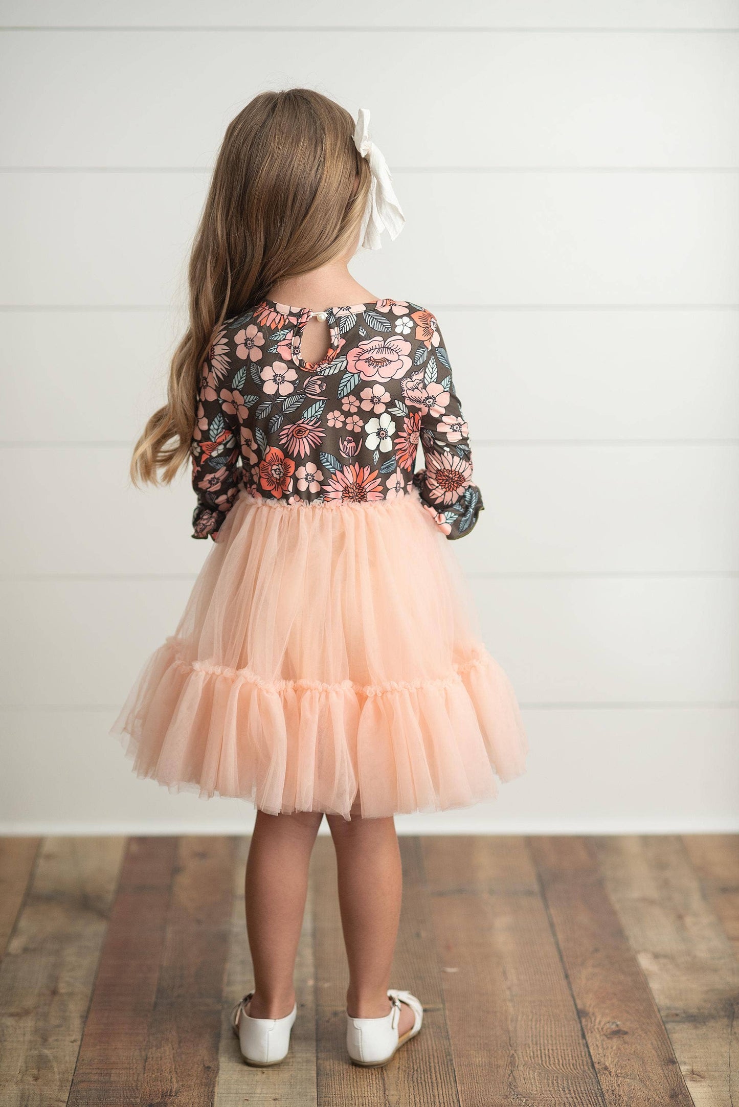 Brown & Peach Vintage Floral Tulle Dress