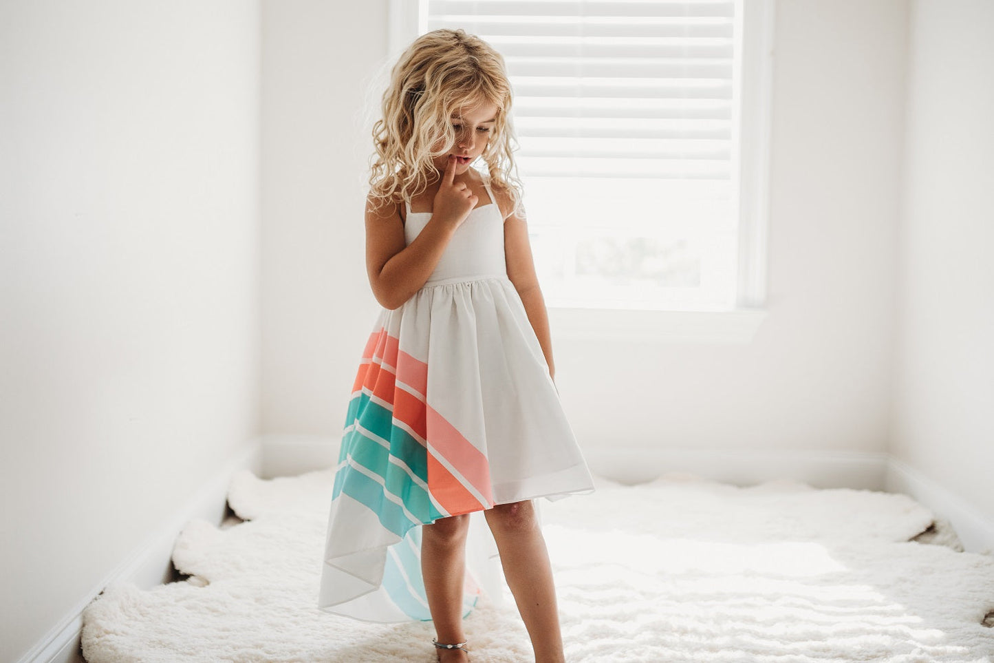 Teal Rainbow Hi Lo Frills Dress