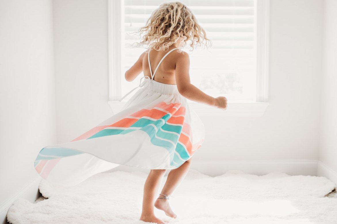 Teal Rainbow Hi Lo Frills Dress