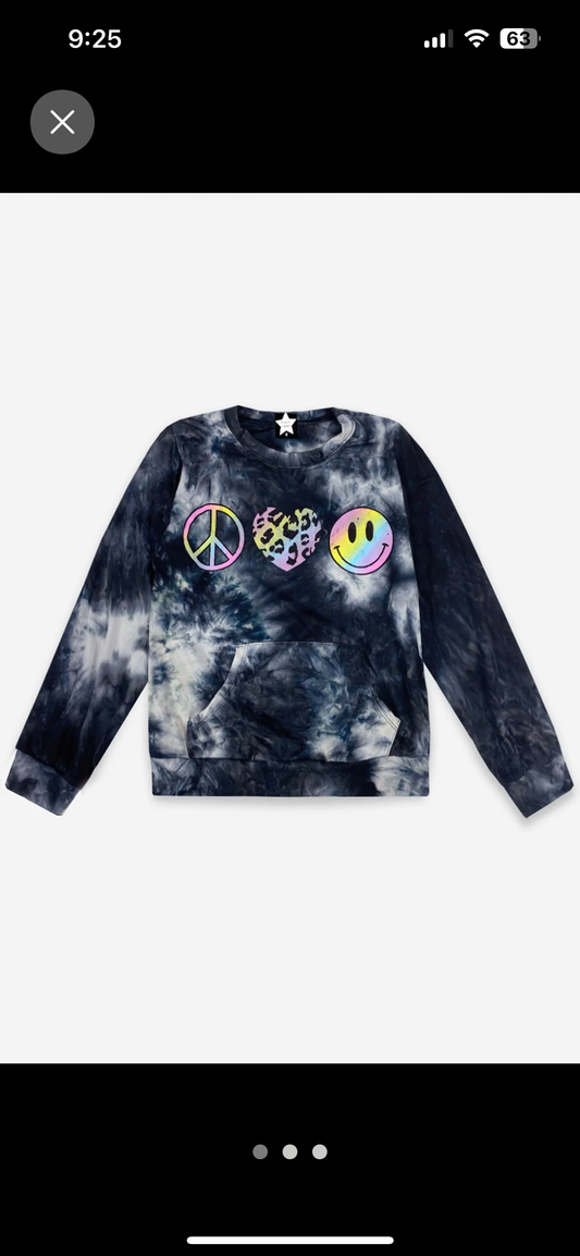 Simply Soft Kanga Pocket Crew Top - Black Tie Dye Elements