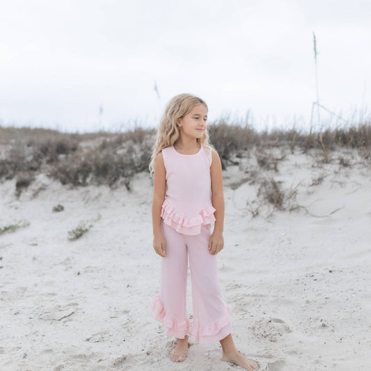 Pink Ruffle Waffle Knit Set