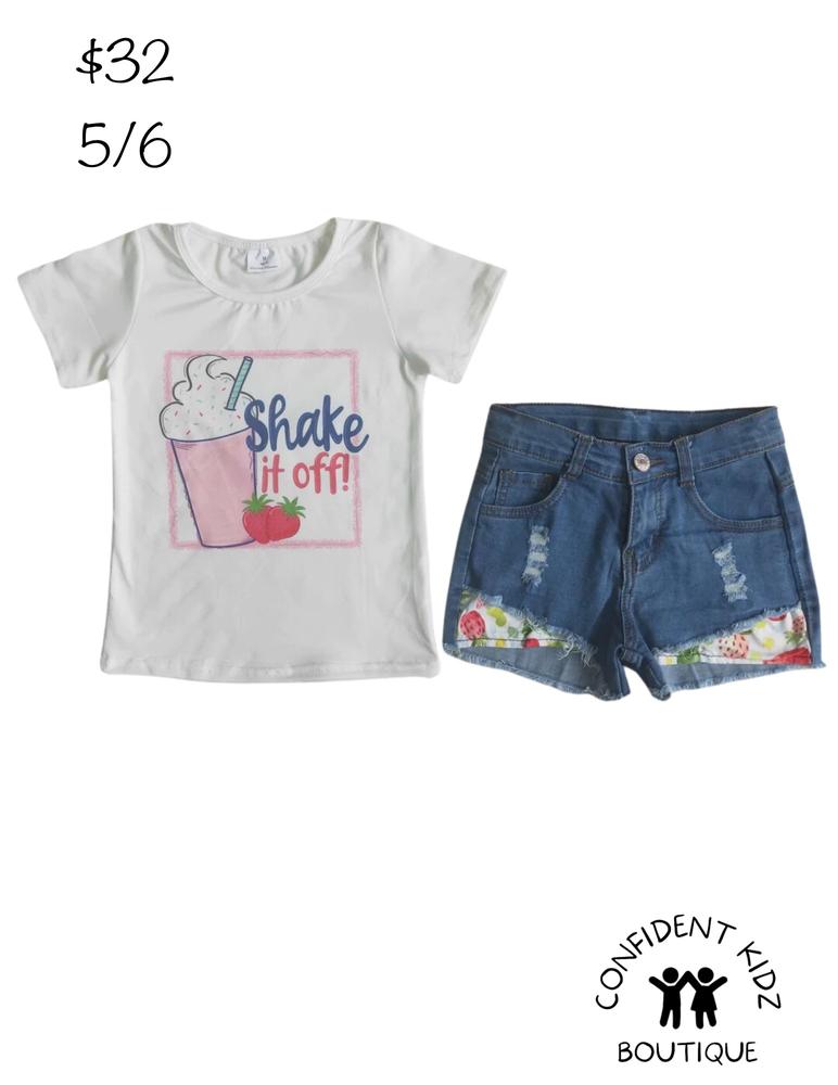 Shake if Off Tee and Strawberry Jean Shorts Set