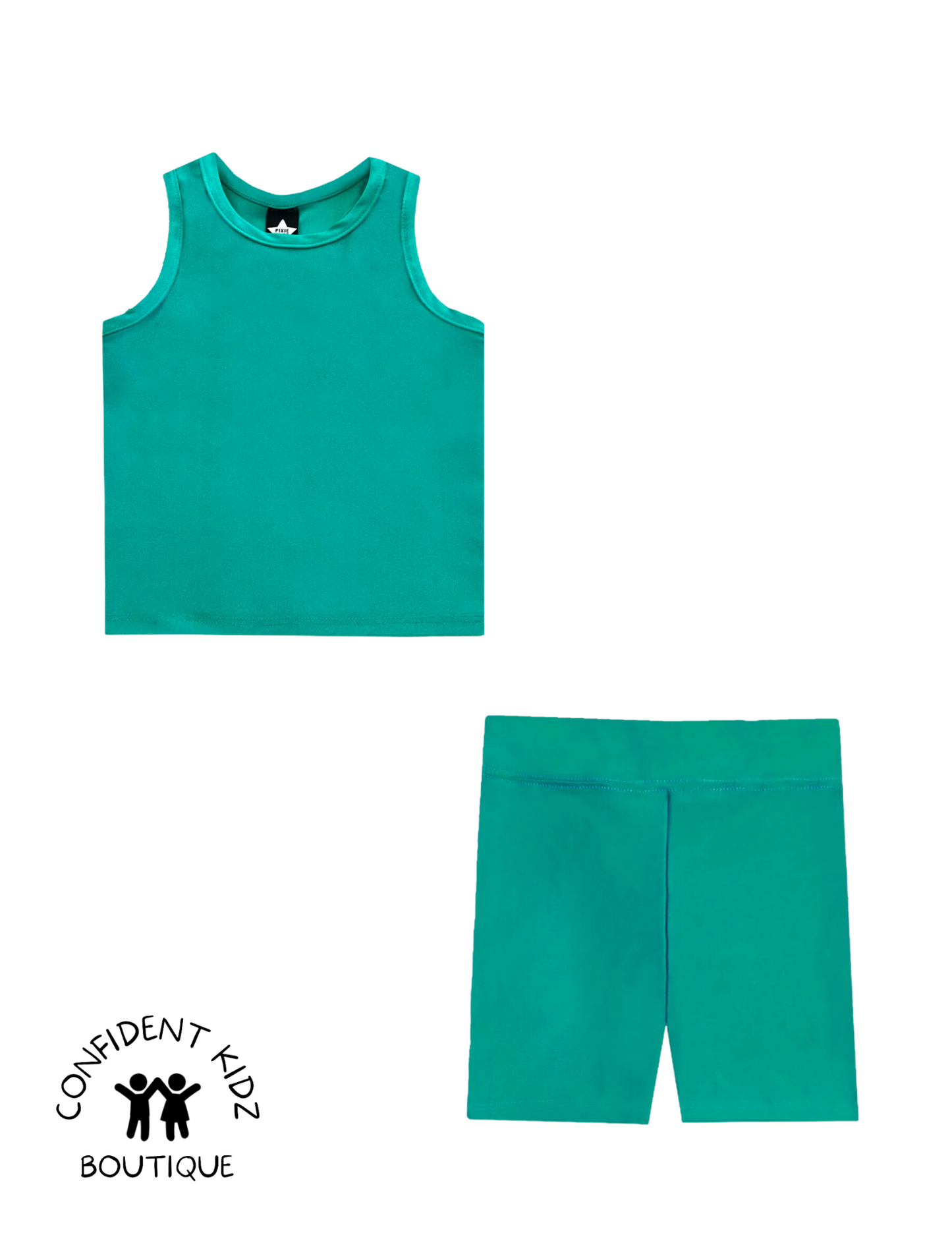 Green High Shine Tank and Biker Shorts Set