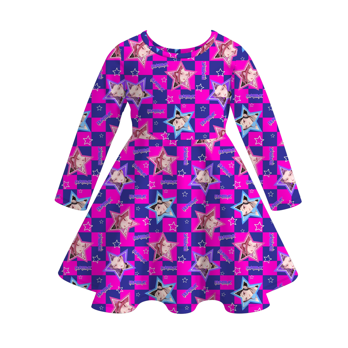 K - P 0 P Pink Plaid Long Sleeve Twirl Dress