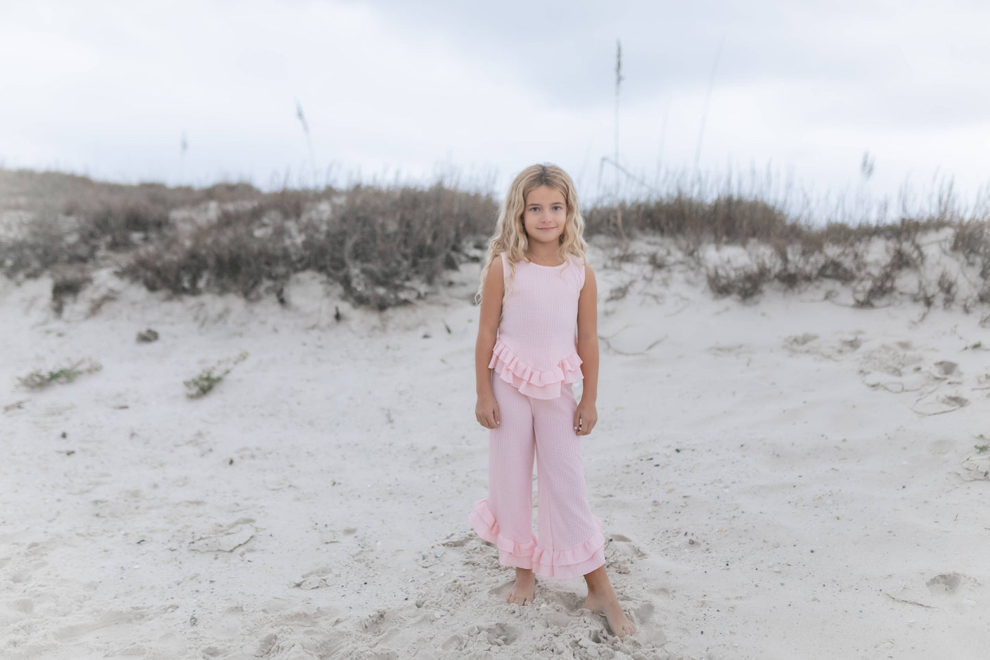 Pink Ruffle Waffle Knit Set