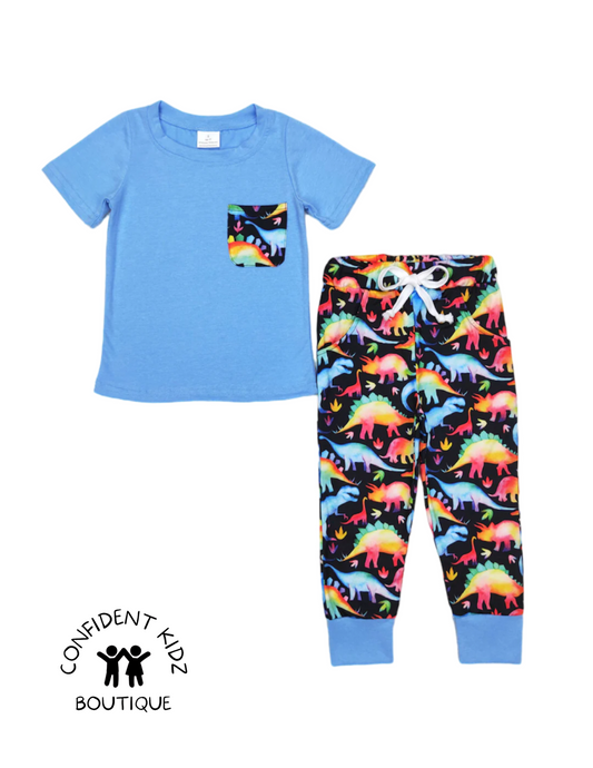 Neon Dino Shirt and Pants Set
