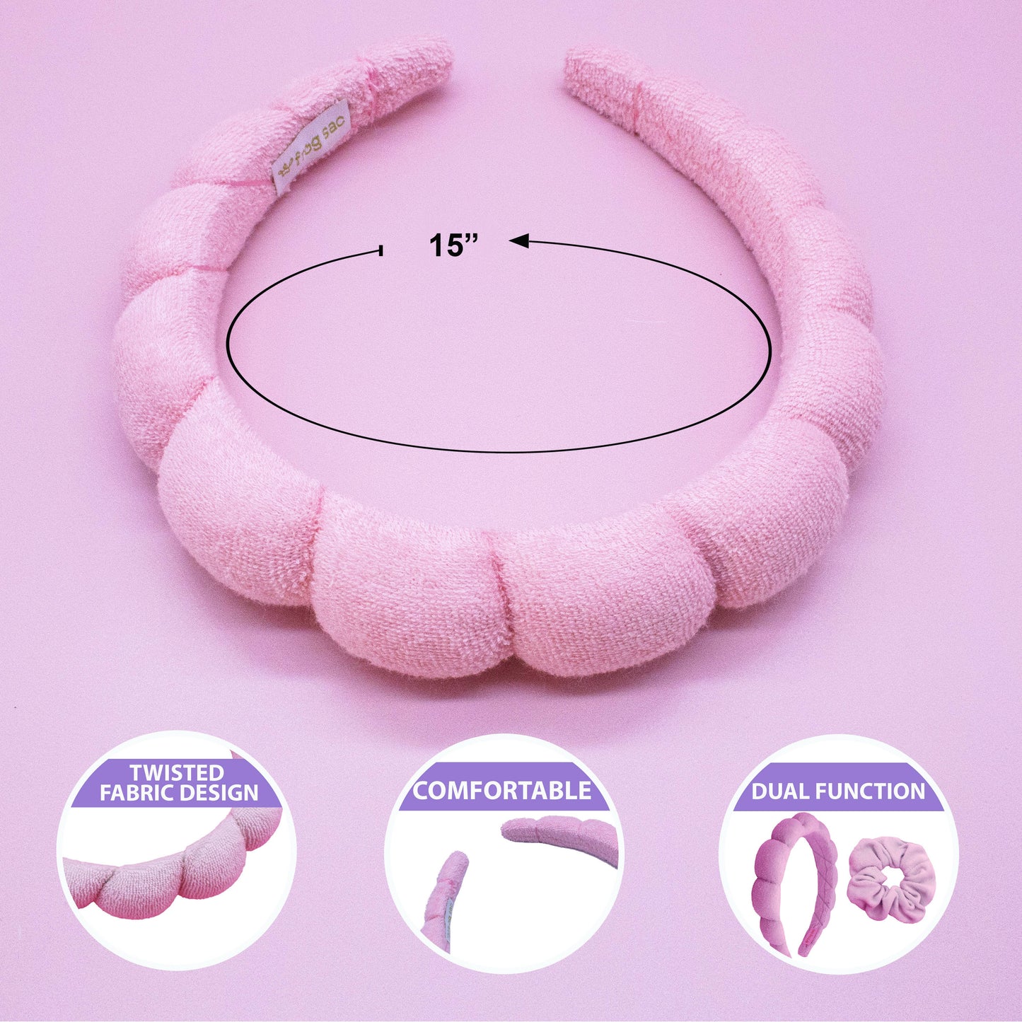 Puffy Terry Cloth Padded Spa Headband with Scrunchies