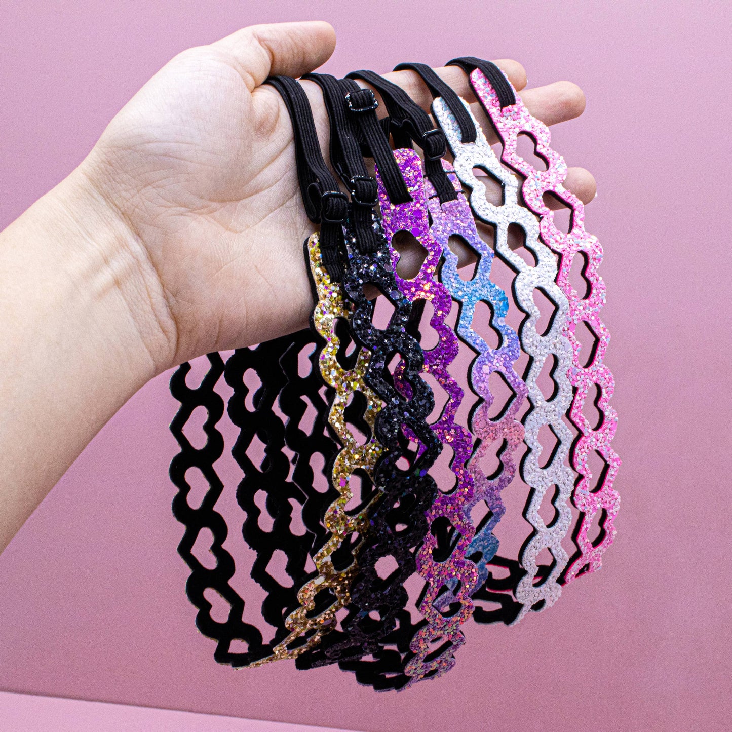Adjustable No Slip Glitter Heart Headbands