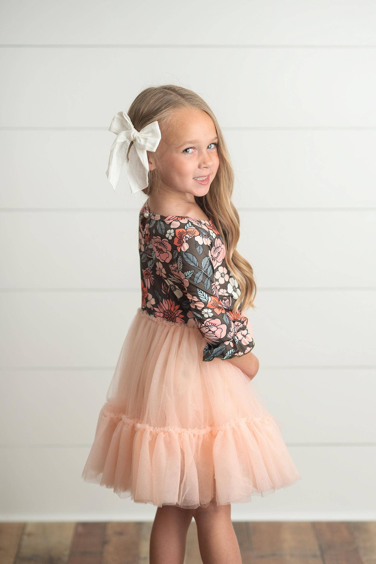 Brown & Peach Vintage Floral Tulle Dress