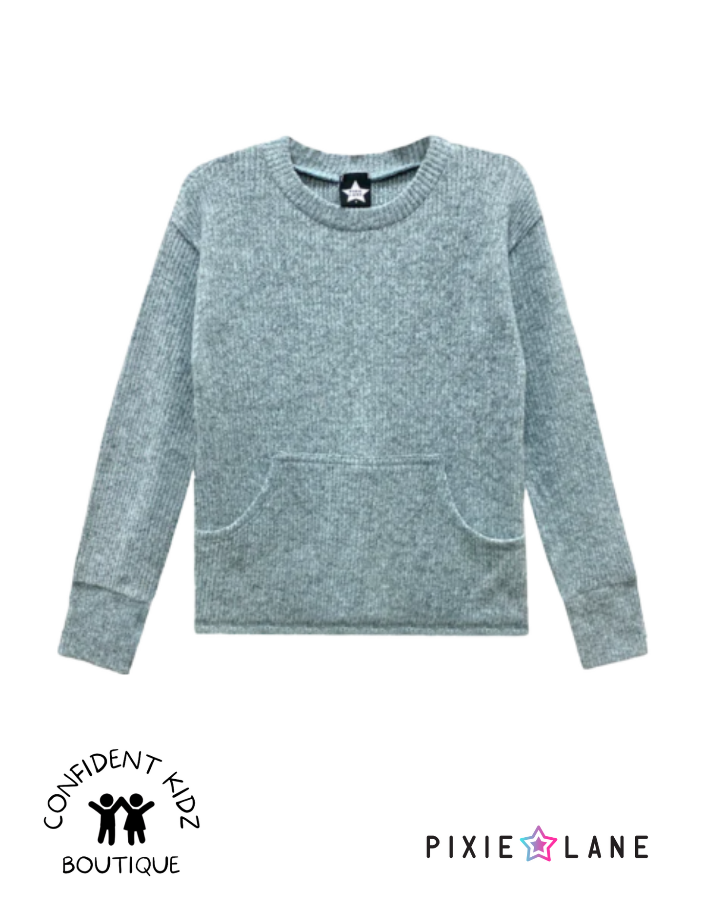 Grey Long Sleeve Pocket Sweater with Thumbholes