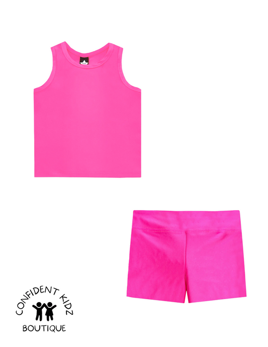 Pink High Shine Tank and Tumble Shorts Set