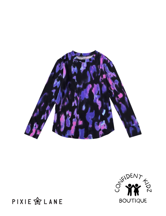 Long Sleeve Shirttail Top - Galaxy Watercolor