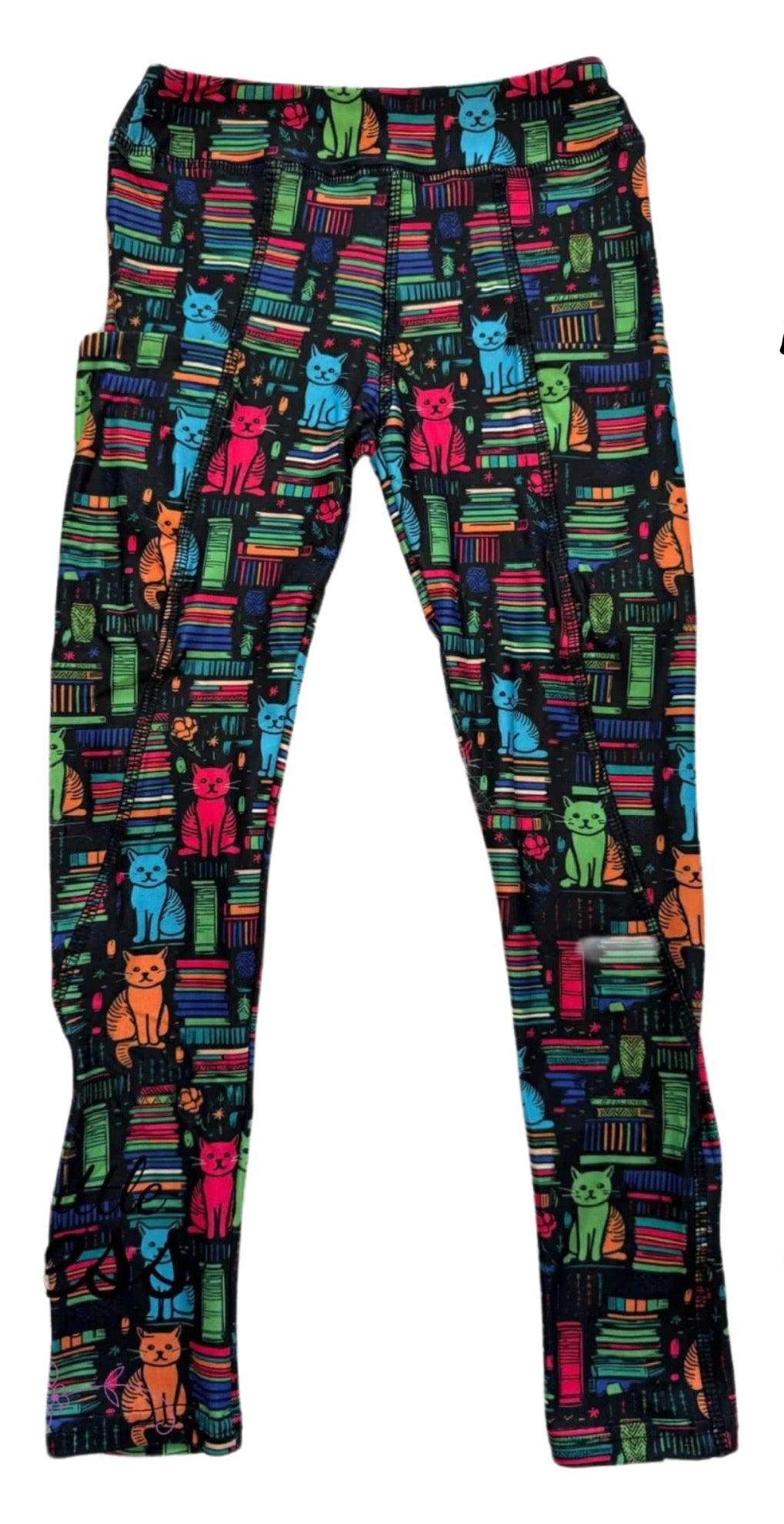 Cat and book pocket leggings