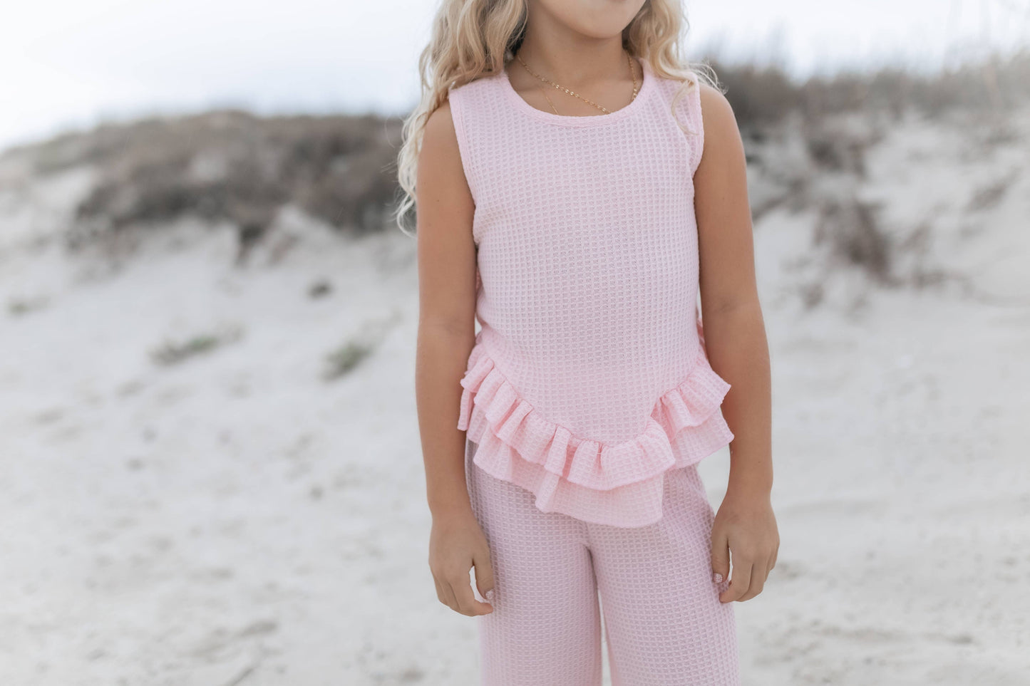 Pink Ruffle Waffle Knit Set