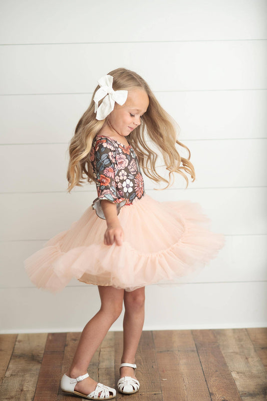 Brown & Peach Vintage Floral Tulle Dress
