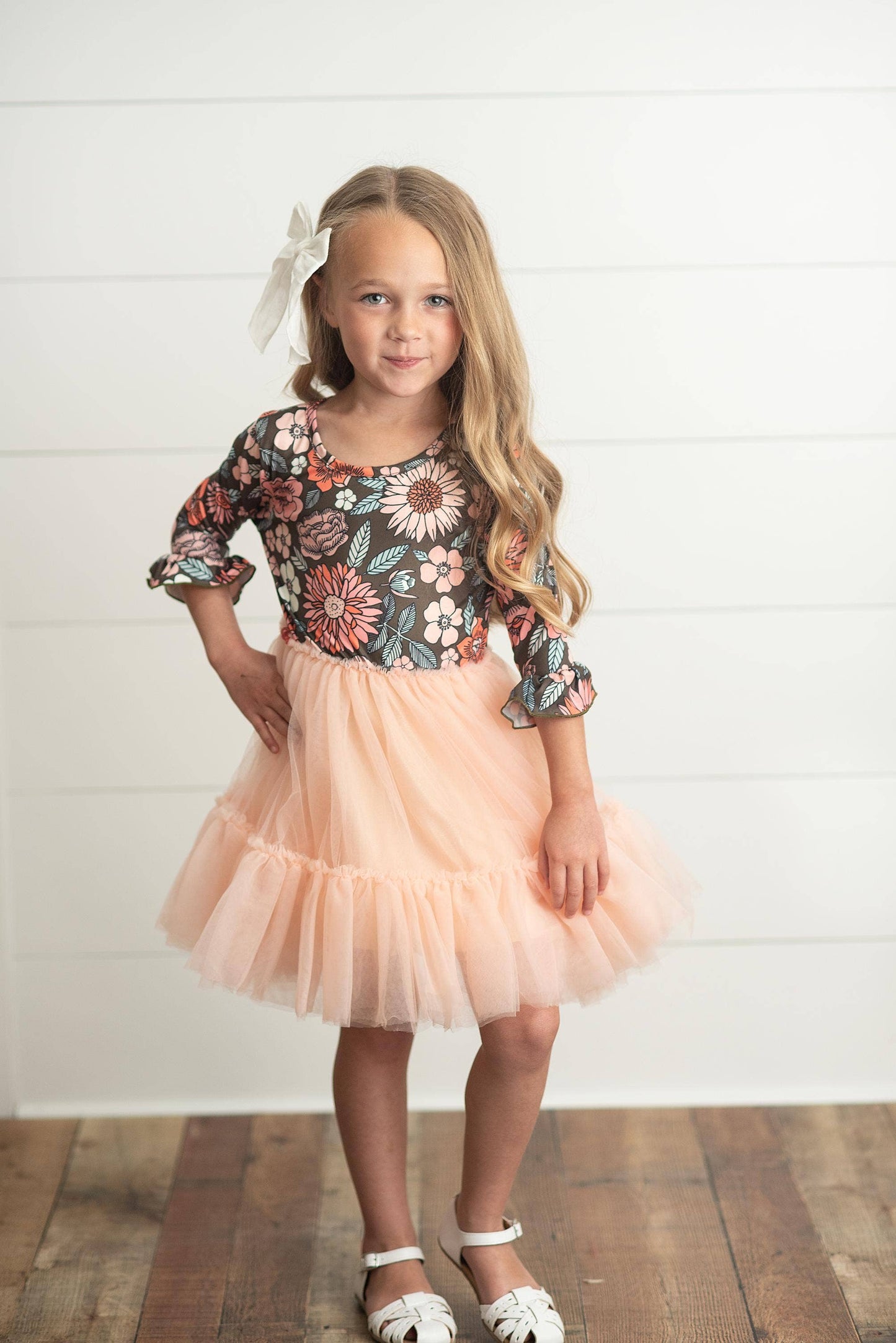 Brown & Peach Vintage Floral Tulle Dress