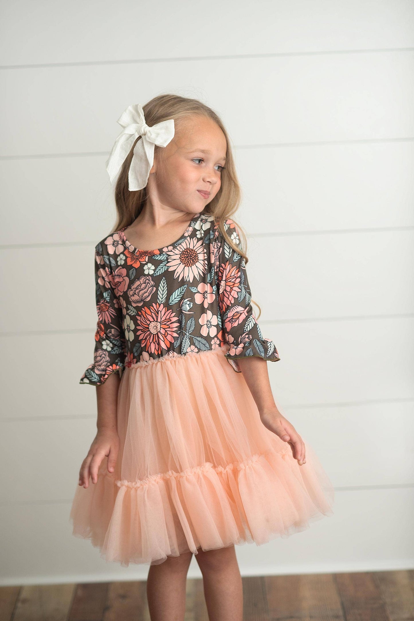 Brown & Peach Vintage Floral Tulle Dress