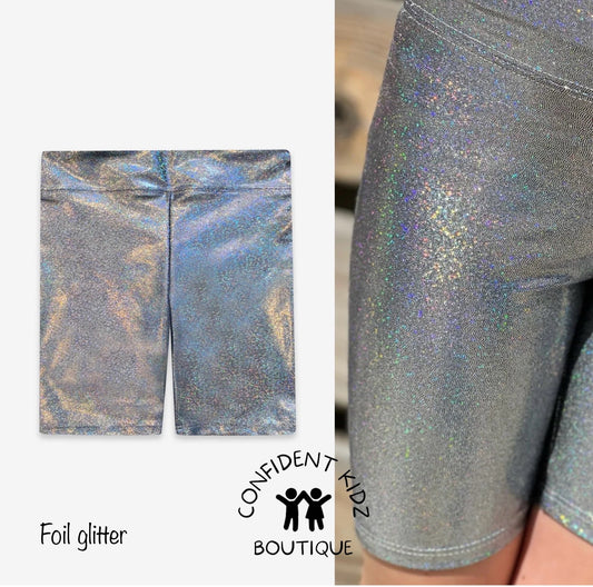 Metallic Silver Biker Shorts