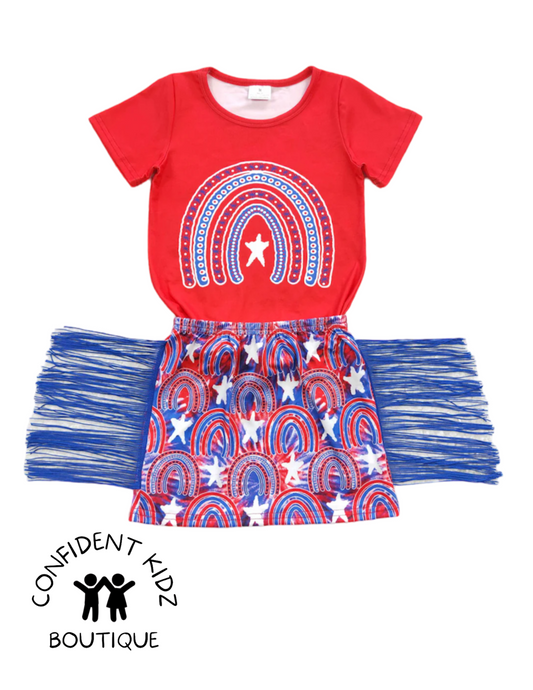 RWB rainbow fringe skirt set