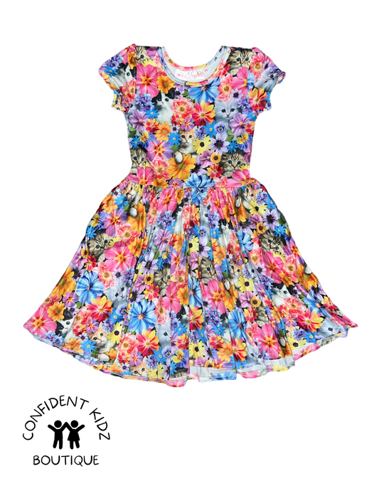 Kitty Blooms Short Sleeve Cap Dress