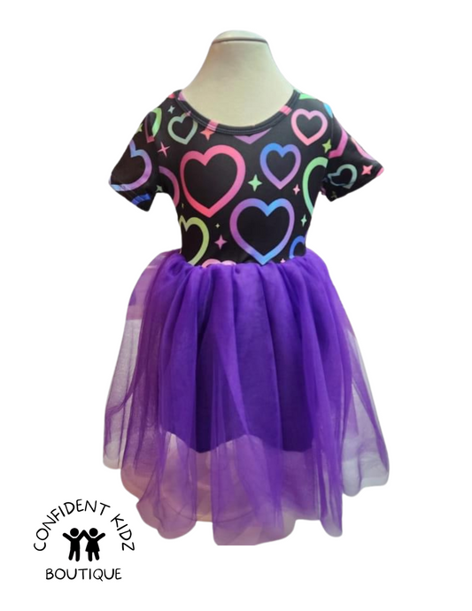 Neon Purple Hearts Tulle Dress