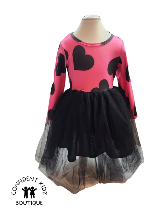 Black and Pink Hearts Tulle Dress