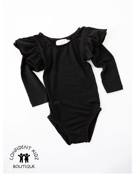 Long Black Flutter Leotard