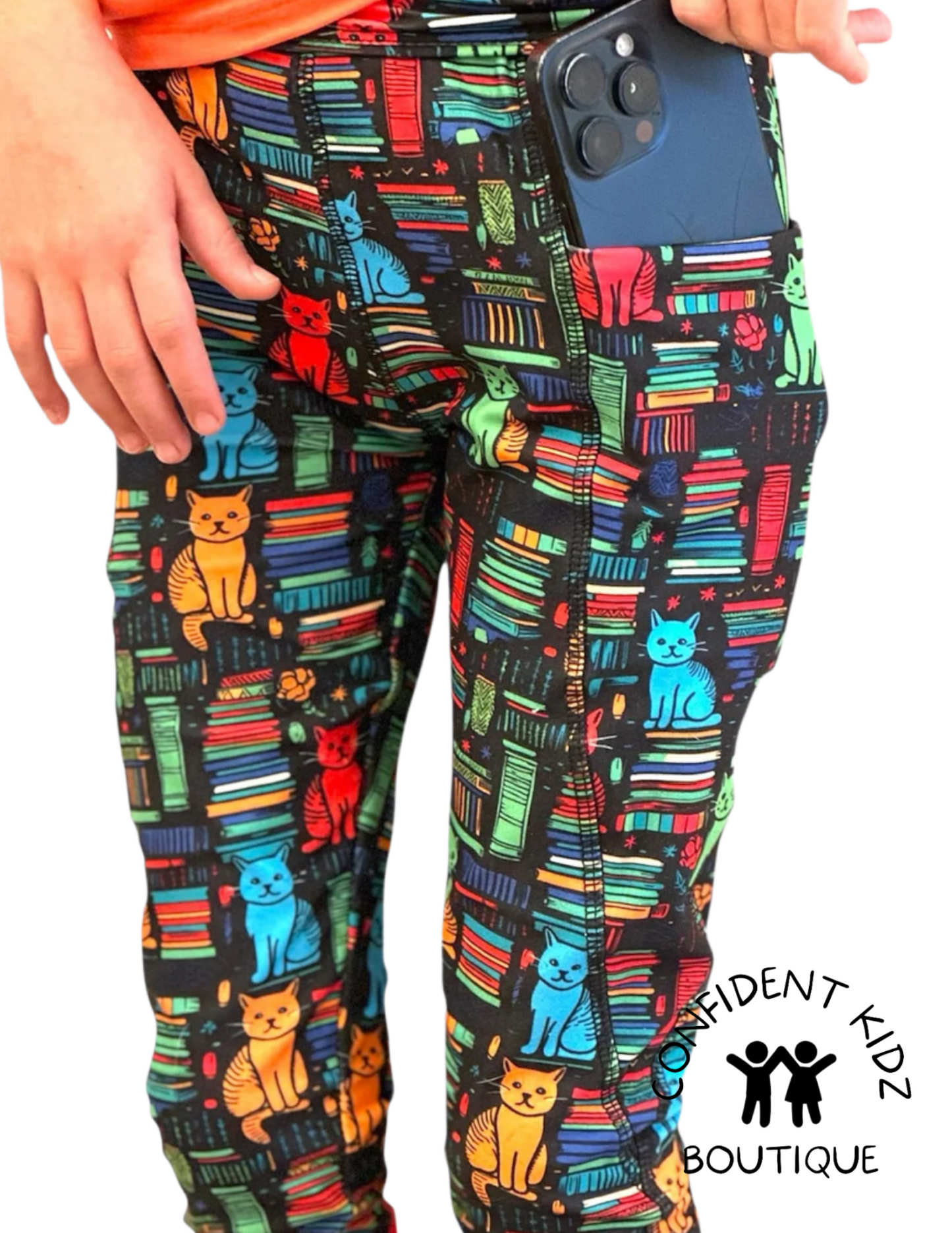 Cat and book pocket leggings
