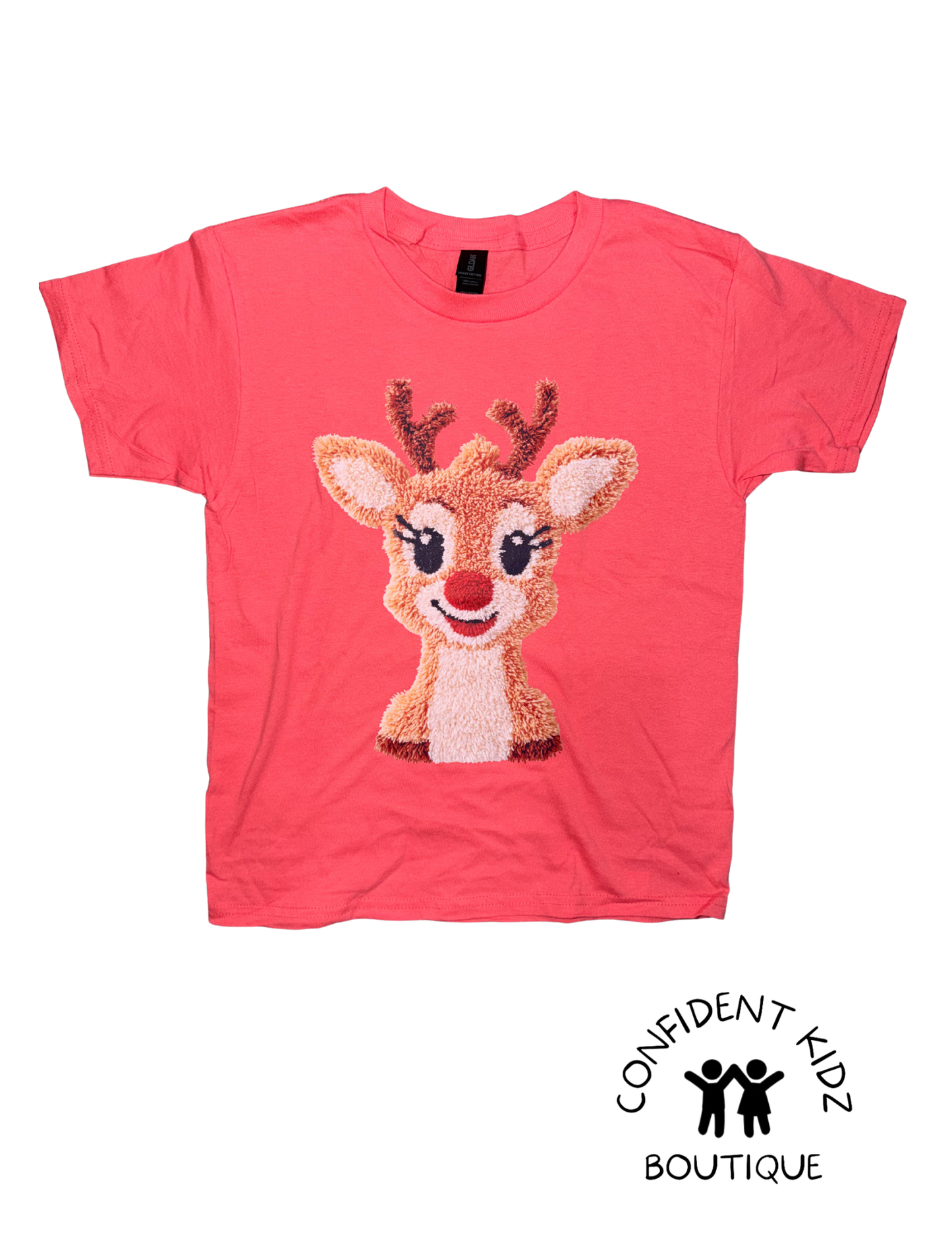 Girl Reindeer Tee - salmon pink