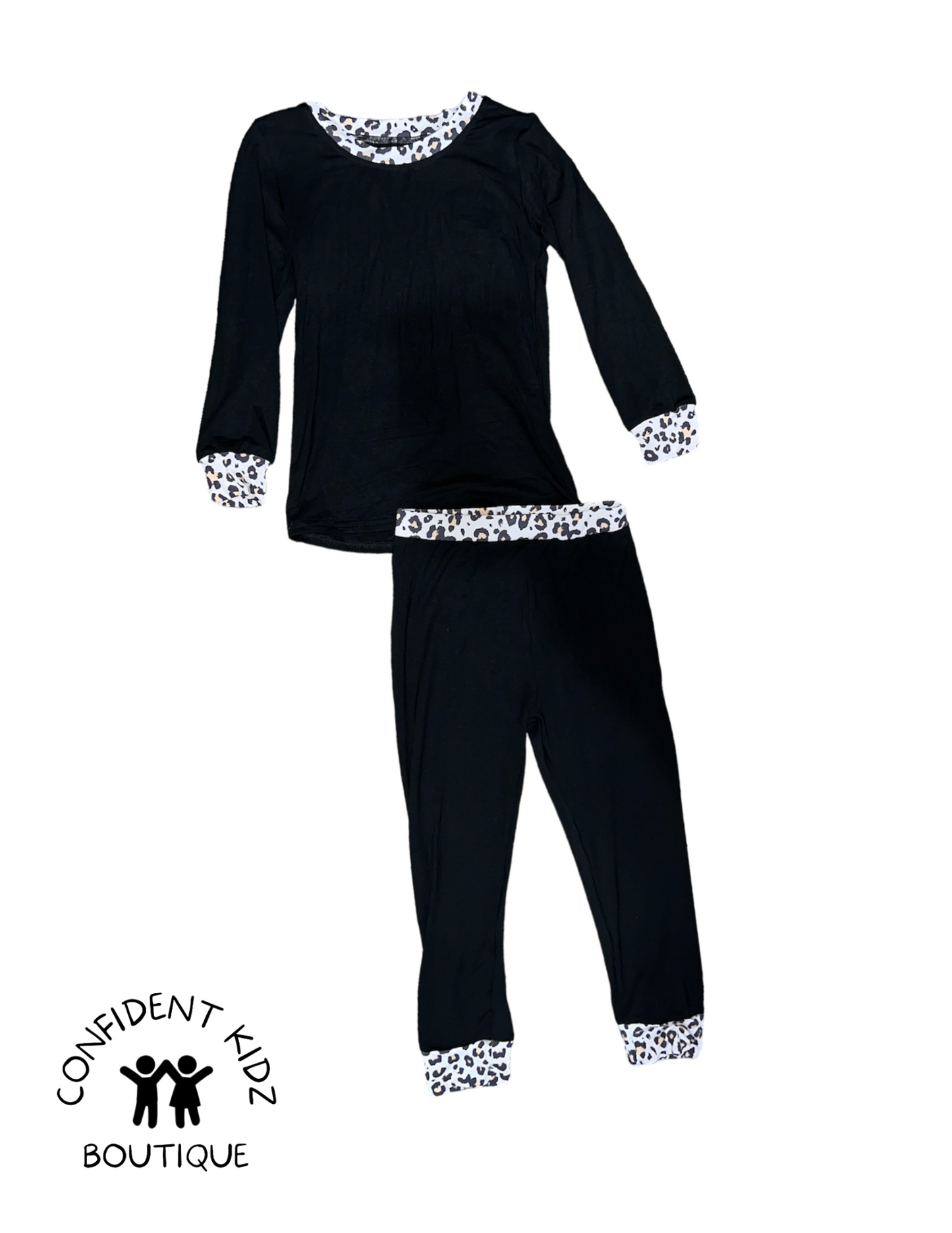 Leopard Trim Bamboo Long Sleeve / Pant Lounge Set