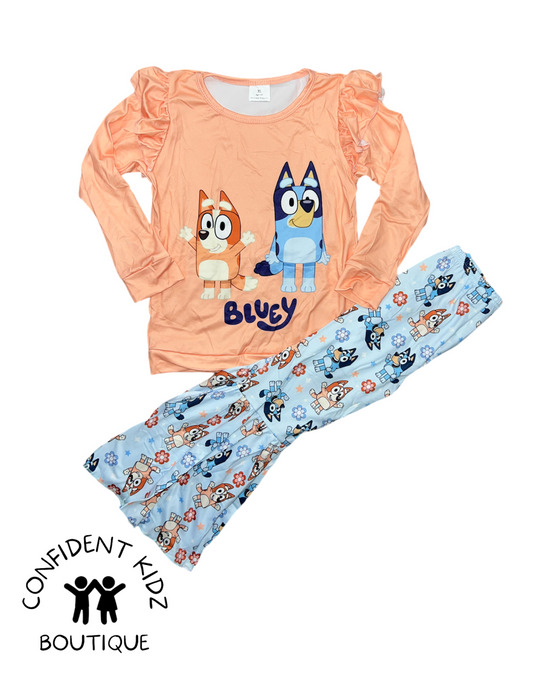 Orange Blue Pups Shirt and Bell Pants Set