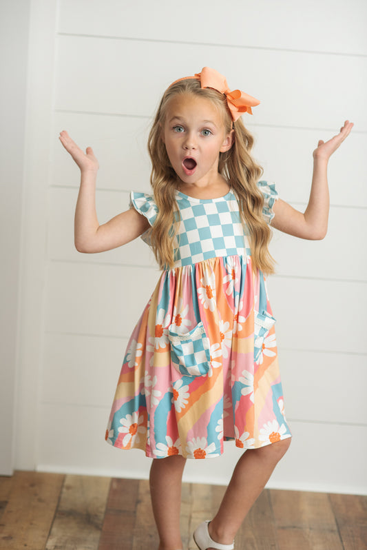 Check Floral Twirl Dress