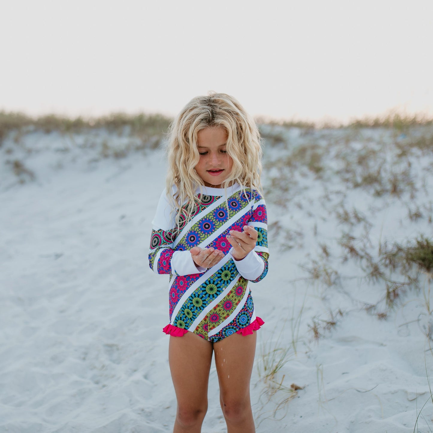 Lainey Zip Rash Mandala Stripe Swimsuit