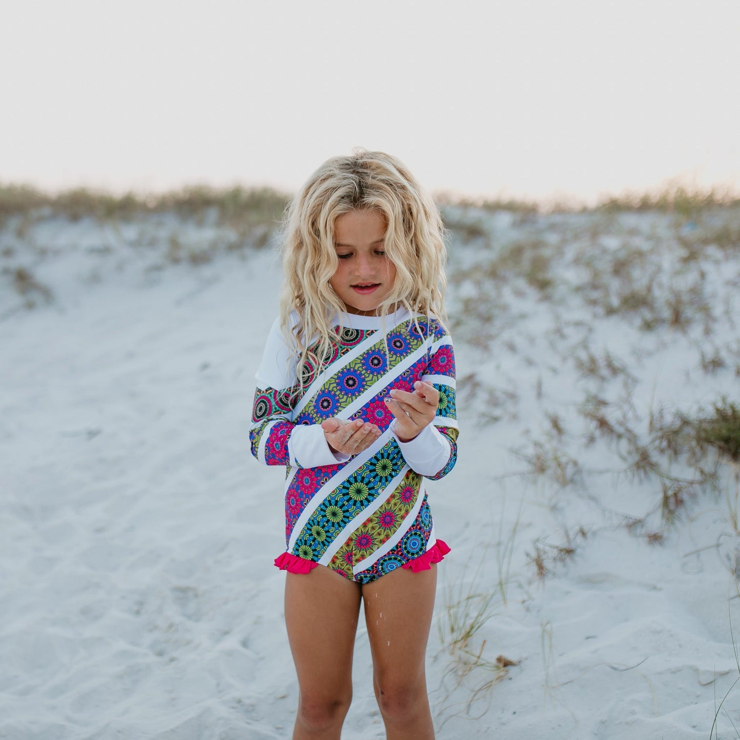 Lainey Zip Rash Mandala Stripe Swimsuit