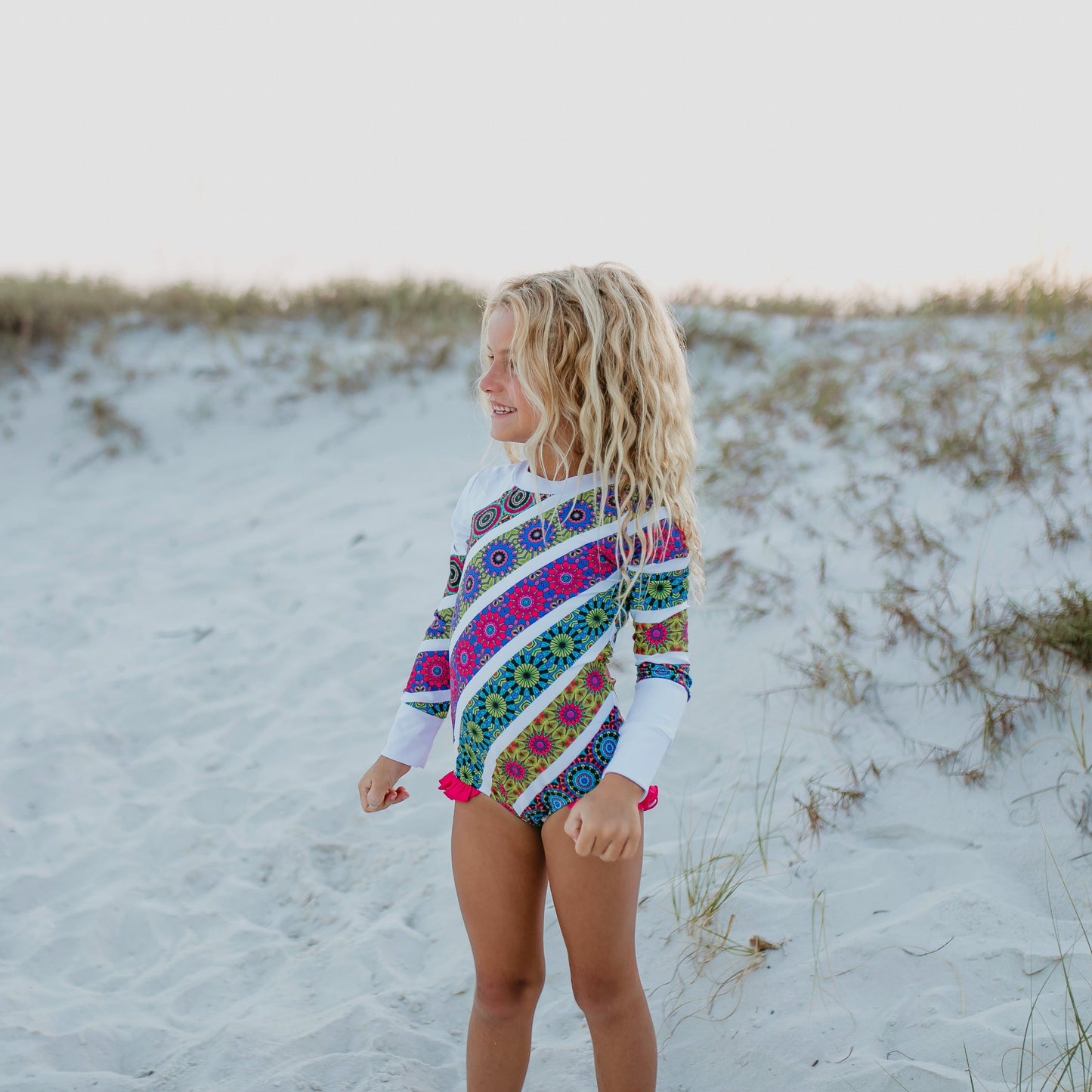 Lainey Zip Rash Mandala Stripe Swimsuit